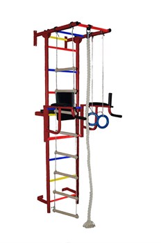 Спортивный комплекс Крепыш Пристенный с брусьями [Бордовый/ПВХ/Разноцветные] 12726