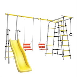 Спортивно-игровой комплекс ROMANA Богатырь Плюс-2 103.12.06-02 серый/желтый с двумя качелями [серый/желтый + Качели цепные 1.Д-26.02 + Качели цепные 1.Д-26.02] 103.12.06-02 серый/желтый с двумя цепными качелями