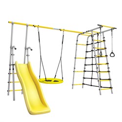 Спортивно-игровой комплекс ROMANA Богатырь Плюс-2 103.12.06-01 серый/желтый с качелями-гнездом [серый/желтый + Качели гнездо 1.Д-26.04] 103.12.06-01 серый/желтый с качелями-гнездом